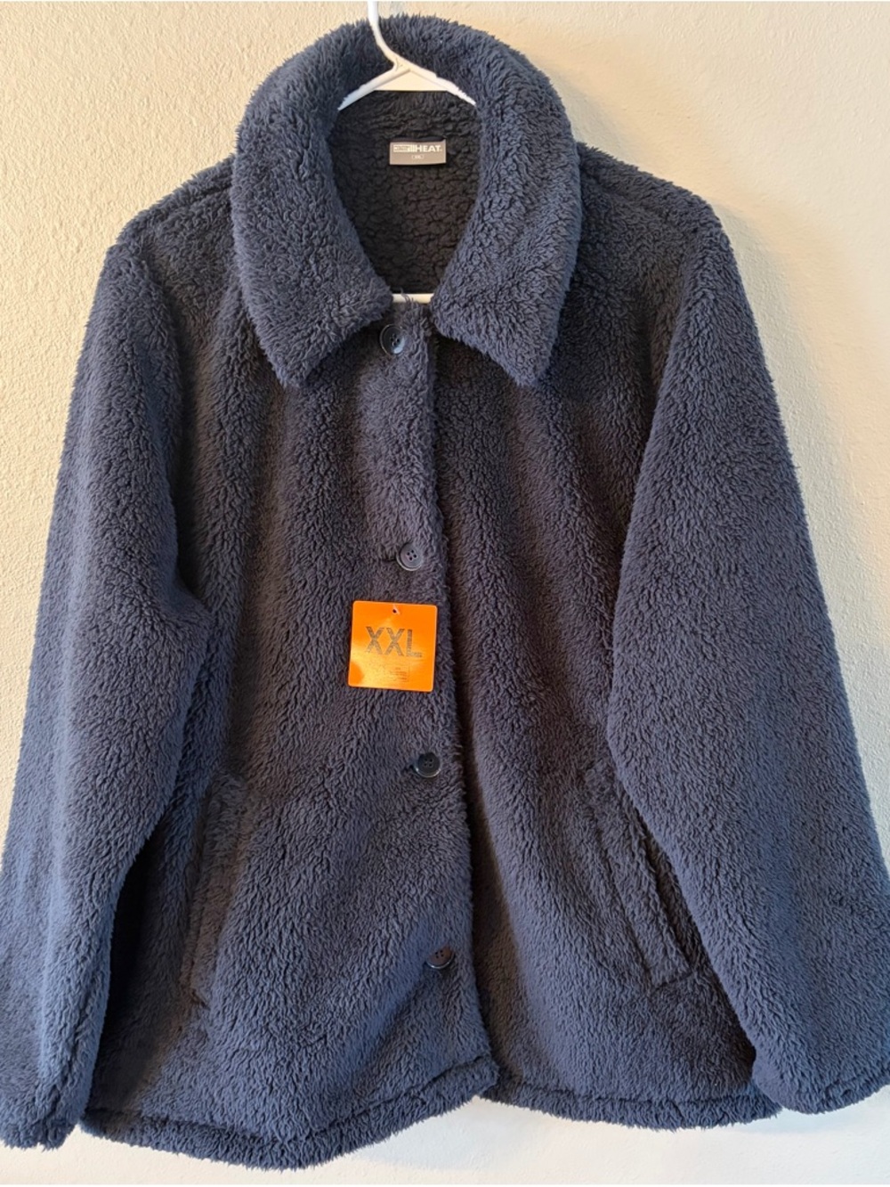 🐑 NWT-32 Degree Heat Soft Plush Fleece Button-Up Jacket in Dark Navy-XXL